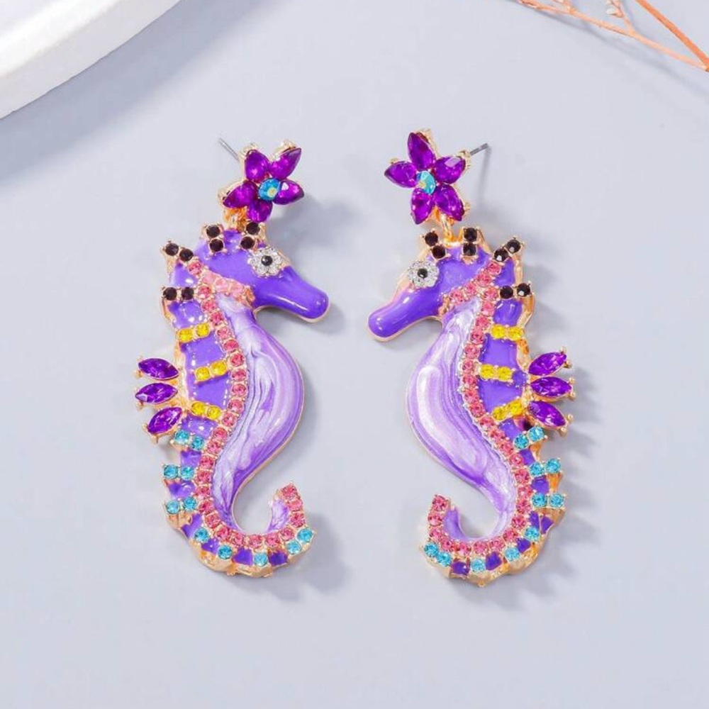 Seahorse Earrings -Purple
